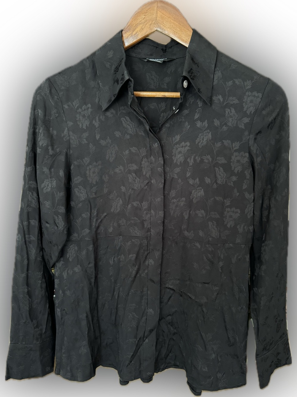 Club Monaco Black Floral Jacquard Buttoned Blouse - XS